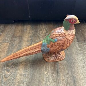 Vintage Arnel's Ceramic Pheasant Figurine Hand Painted Matte Brown Green‎ 9.5in
